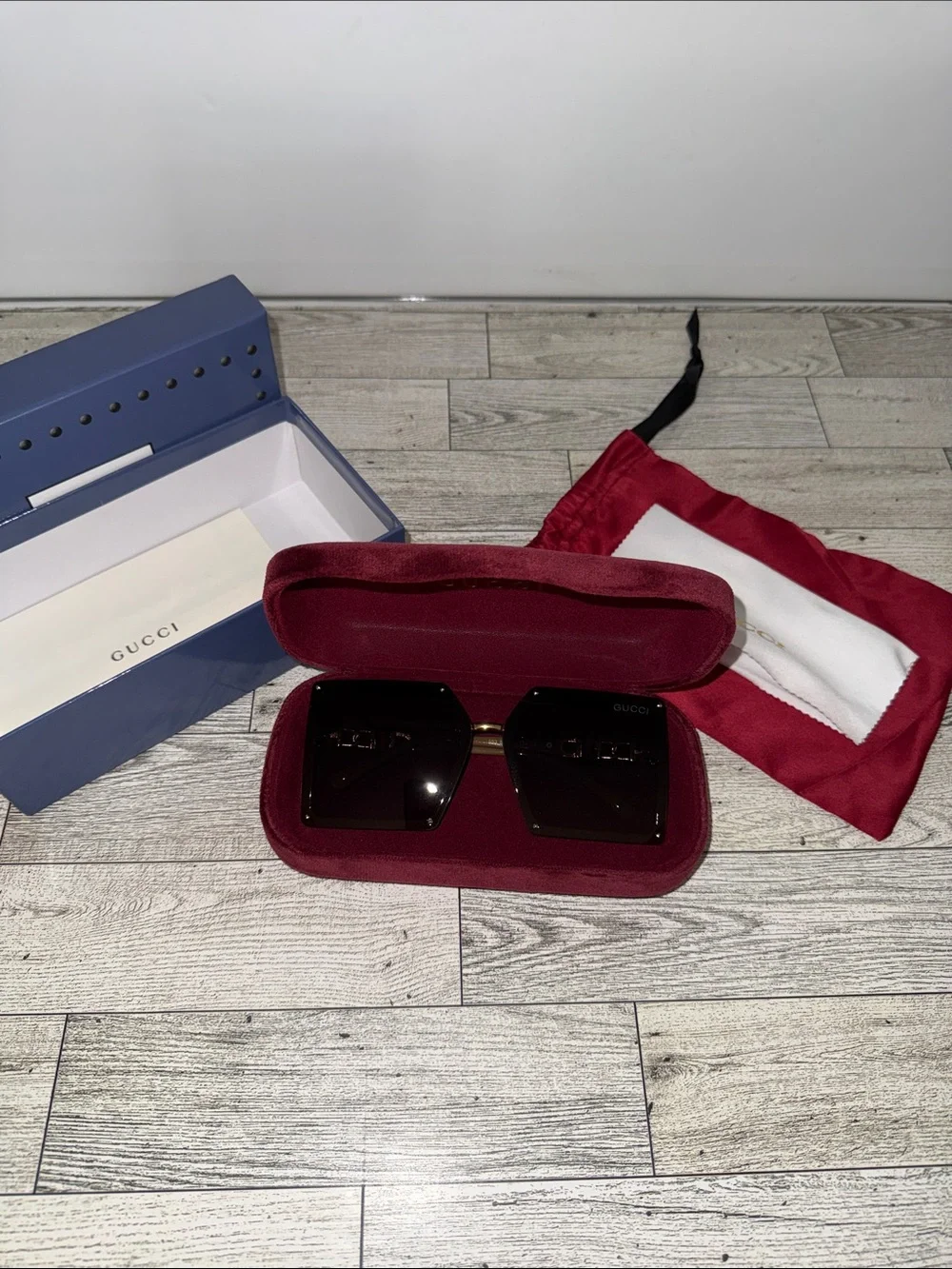 New Designer inspired Oversized Square Sunglasses in Burgundy and Gold